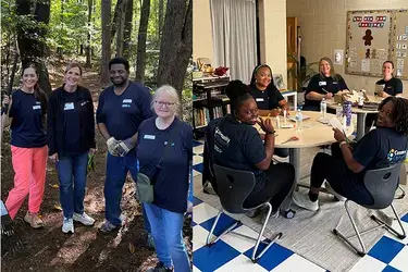 A team of 30 Virginia Credit Union (VACU) employees volunteering at Charlottesville’s Agnor Elementary School.
